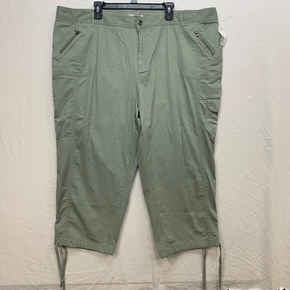 Christopher & Banks Woman Green Cropped Cargo Capri Pants Size 24 Utility Sage